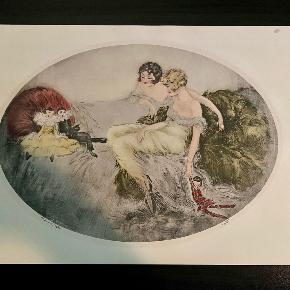 Vintage Art Deco Print French Dolls by Cote